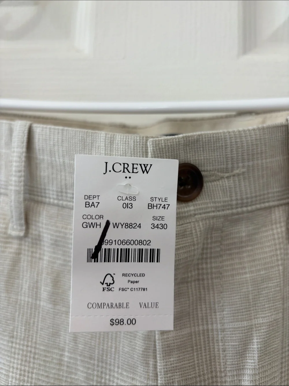 NWT J. Crew Men's Beige linen pants